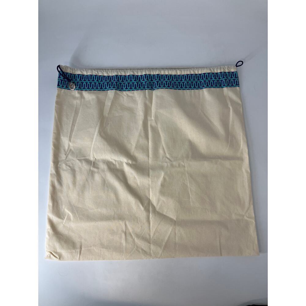 TORY BURCH CREAM DRAW STRING DUST BAG WITH BLUE TRIM